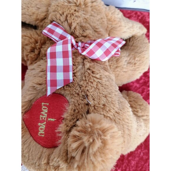 Dan Dee Red Love Heart Gingham Plaid Bow  Puppy‎ Dog Plush Stuffed Animal - Picture 5 of 7